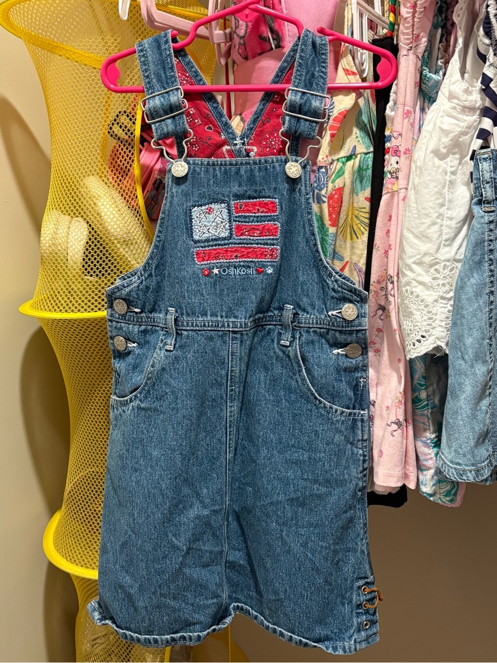 OshKosh B'gosh Denim Dress Overalls with Red Bandana Lining